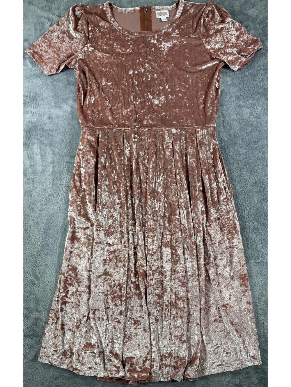 LuLaRoe Elegant Amelia Short Sleeve Midi Dress Blush Pink Crushed Velvet Size XL